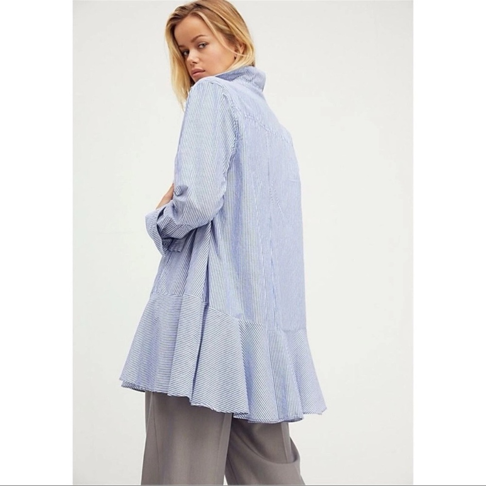 Free People XS Blue White All For You Striped Collared Flared Skirt Dress - Picture 12 of 13